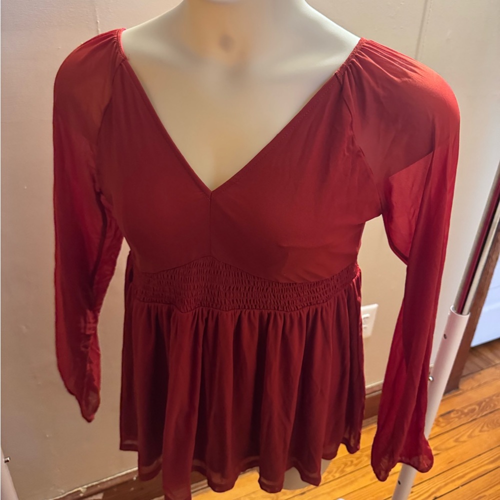 Torrid Red Puff Sleeve Peplum Blouse NWT